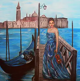 Magdalena Skwarek, Geiger Venedig, Acrylgemälde - Leinwand, 50 x 50