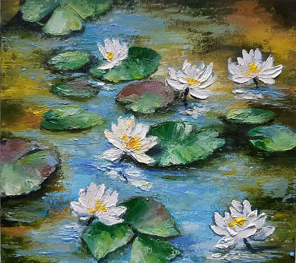 Yana Yeremenko - "WATER LILIES",oil painting, flowers