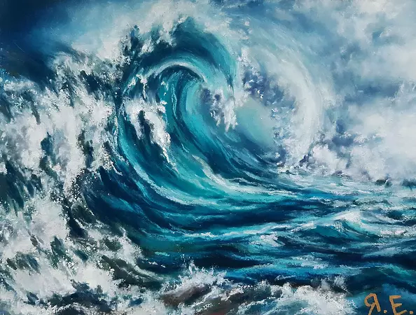 Yana Yeremenko - "WAVE" / "STORM-2" seascape pasteldrawing