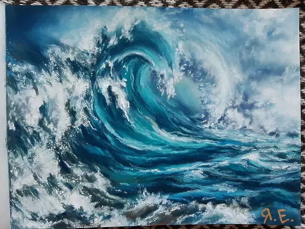 Yana Yeremenko - "WAVE" / "STORM-2" seascape pasteldrawing