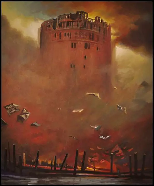 Damian Gierlach - TOWER Landscape fantasy on the theme of surrealism Beksiński 46x38