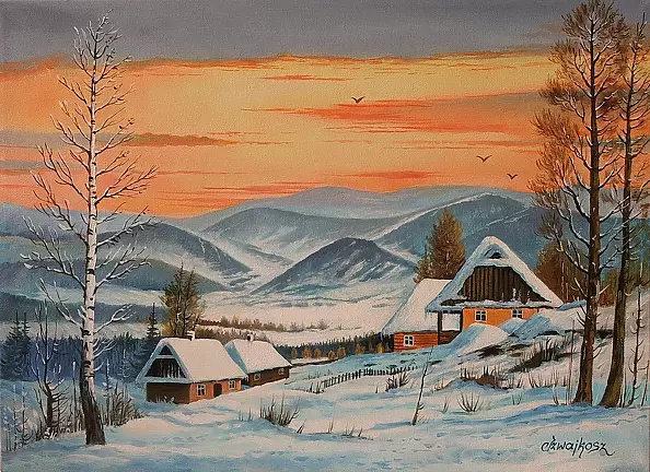 Czesław Szwajkosz - ZIMOWE SIOŁO - BESKIDY