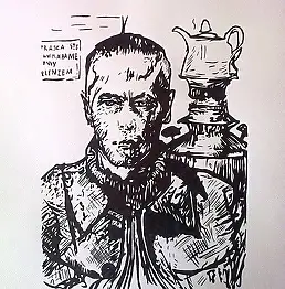 Jacek Cybowicz, WITKACY в моей голове ... - ... с самоваром ...,  - папір, 30 x 40
