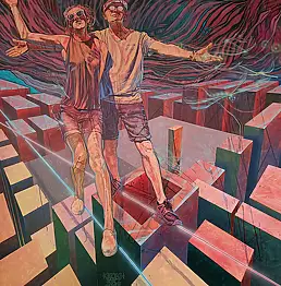 Krzysztof Swaryczewski, ПАДЕНИЕ С НЕБА, Акрилова картина - холст, 200 x 220
