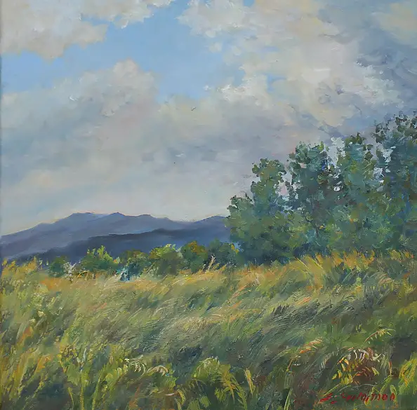Sabina Salamon, Wind in the Bieszczady Mountains, Oil painting - canvas, 40 x 40