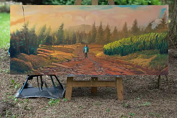 Wojciech Pater, W Drodze, Obraz olejny - płyta, 125 x 55