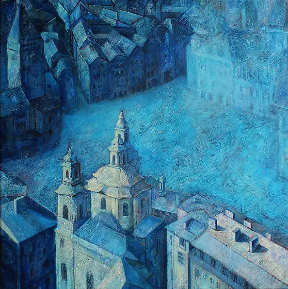 Iza Jaśniewska, W błękicie powietrza, Obraz akrylowy - płótno, 70 x 70