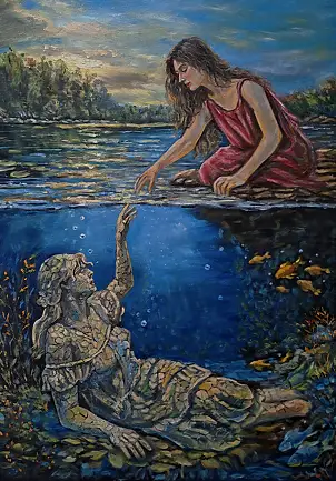 Kinga Zawidlak,  W jej umyśle: Pod powierzchnią, Laserunek, Obraz olejny - płótno, 50 x 70