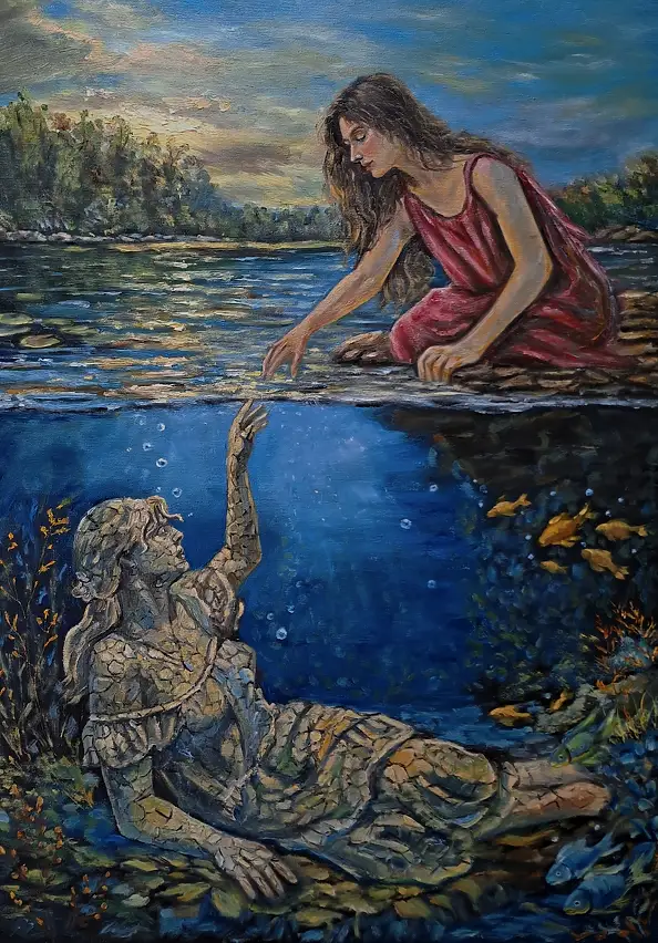 Kinga Zawidlak,  W jej umyśle: Pod powierzchnią, Laserunek, Obraz olejny - płótno, 50 x 70