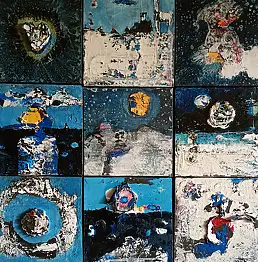 Dorota Jabłońska, Im Korridor der Finsternisse. Seenlandschaft der Erinnerungen., Acrylgemälde, Ölbild, Mischtechniken - Leinwand, 87 x 87