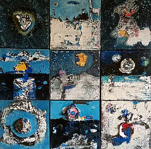 Dorota Jabłońska, W korytarzu zaćmień. Pojezierze wspomnień, Obraz akrylowy, Obraz olejny, Techniki mieszane - płótno, 87 x 87