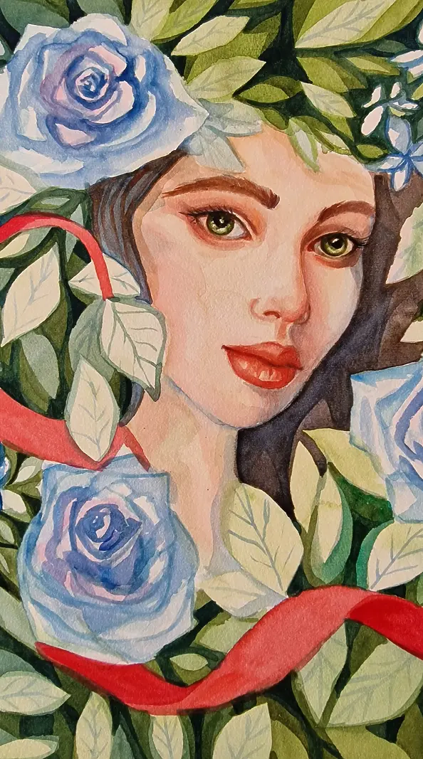 Danuta Kolis - Akwarela - W niebieskich różach