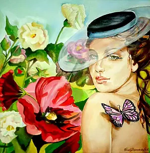 Teresa Kopańska - In the garden mallows