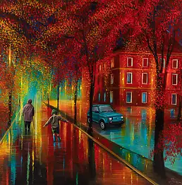 Agata Buczek, Al ritmo delle foglie che cadono, Quadro a olio - tela, 100 x 100