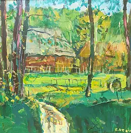 Edward Kociański, В музее под открытым небом, Акрилова картина - холст, 50 x 70