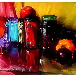 Grażyna Mucha, В кладовой, Масляная картина, Олівець - холст, 70 x 30