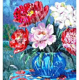 Teresa Kopańska - Mitten im Garten standen Pfingstrosen in einem Krug.