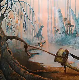 Klaudia Karasek, Nel mondo dei vecchi alberi e martin pescatori il tempo è un concetto dell'assurdo, Dipinto acrilico - pannello, 100 x 70