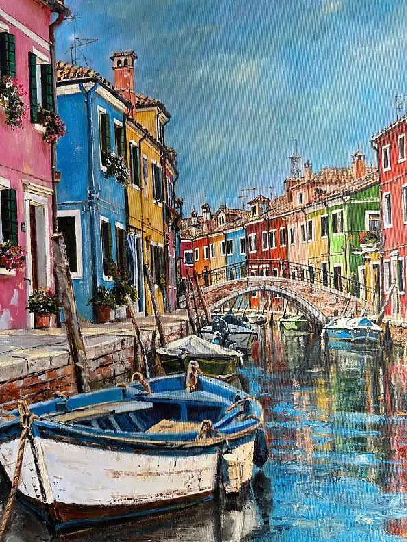Justyna Kotula, "Im Spiegel von Burano", Acrylgemälde - Leinwand, 80 x 60