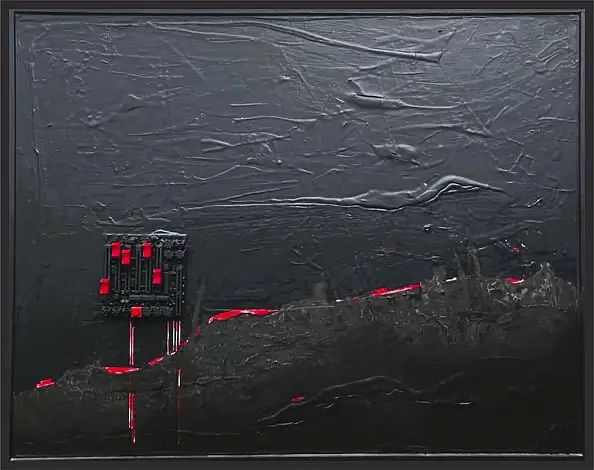 Piotr Kukla Qkla, Waiting for the signal, Kolaż, Obraz akrylowy, Techniki mieszane - płótno, 90 x 70