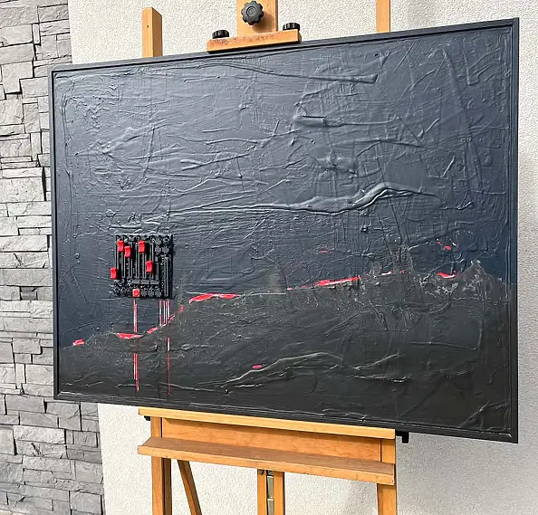 Piotr Kukla Qkla, Waiting for the signal, Kolaż, Obraz akrylowy, Techniki mieszane - płótno, 90 x 70