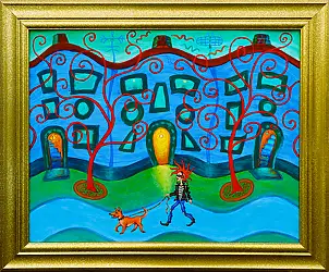 Zbigniew Suwała, Walking the dog, Obraz akrylowy - płyta, 80 x 60