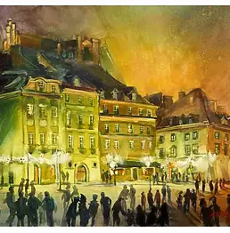 Jarosław Drążek, Варшава ночью, Акварелі - папір, 60 x 45