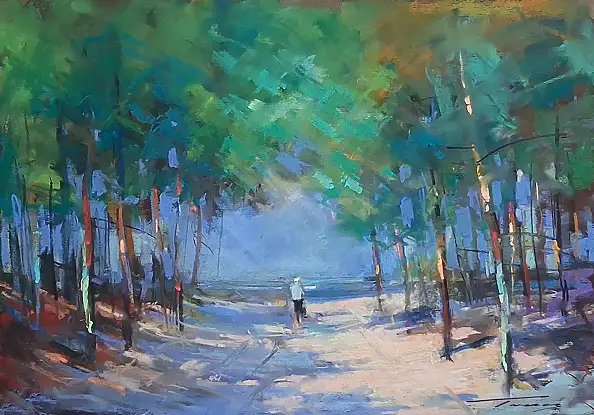 Krzysztof Tracz, Wejście na plażę, Pastel - papier, 50 x 35