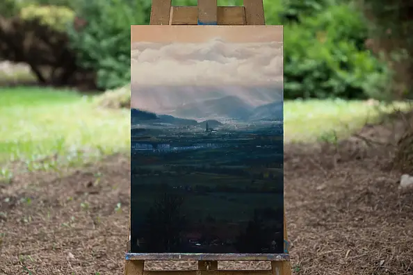Wojciech Pater, Wiatr Fenowy przechodzący przez Góry Sowie, Obraz olejny - płyta, 40 x 60