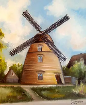 Krzysztof Kłosowicz, "Holländische Windmühle...", Ölbild - Leinwand, 40 x 50