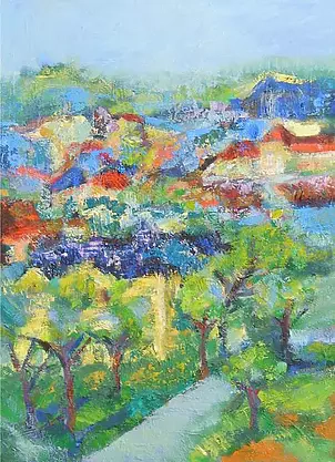 Anna Skowronek - View of city-oil painting on canvas, painting hand-painted