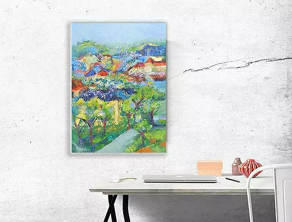 Anna Skowronek - View of city-oil painting on canvas, painting hand-painted