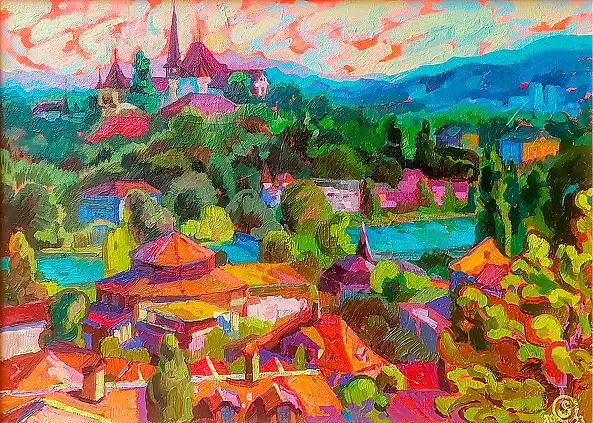 Anastasiia Kurkova, Widok na Berno, Obraz olejny - płótno, 70 x 50