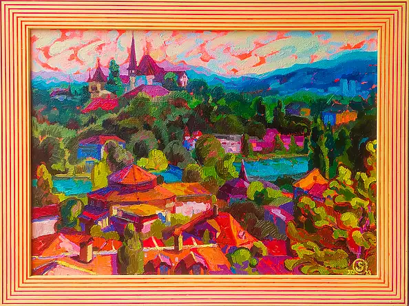 Anastasiia Kurkova, Widok na Berno, Obraz olejny - płótno, 70 x 50
