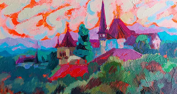 Anastasiia Kurkova, Widok na Berno, Obraz olejny - płótno, 70 x 50