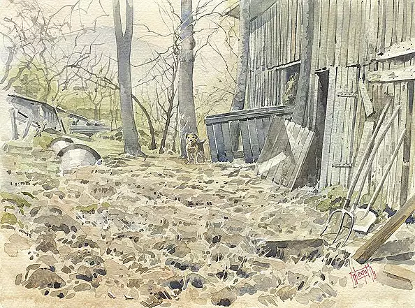 Leszek Legut - View of Snow White, a dog and a raccoon