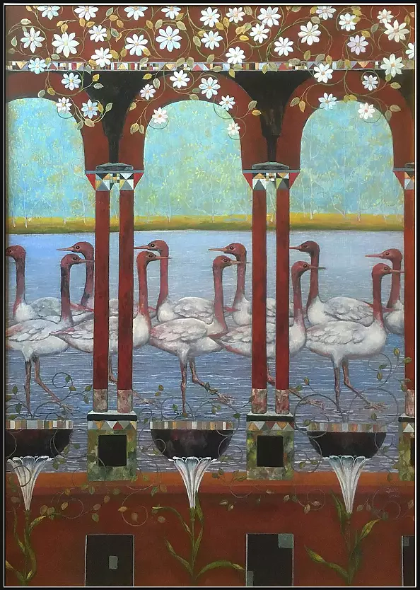 Jerzy Plucha - View of the Paradise Gardens - Birds weirdos walking forward