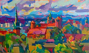 Anastasiia Kurkova, Widok z Kopca Kraka, Obraz olejny - płótno, 60 x 30