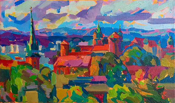 Anastasiia Kurkova, Widok z Kopca Kraka, Obraz olejny - płótno, 60 x 30