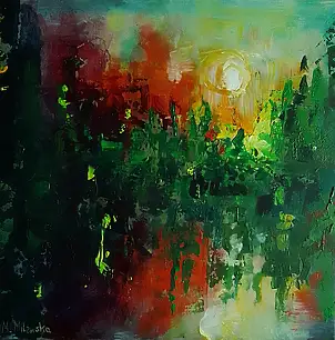 Marta Milewska, Evening by the water, Acrylic painting - canvas, 30 x 30