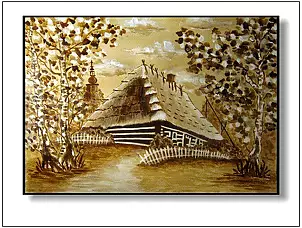 Jolanta Dusza - Wiejska chata z brzozami