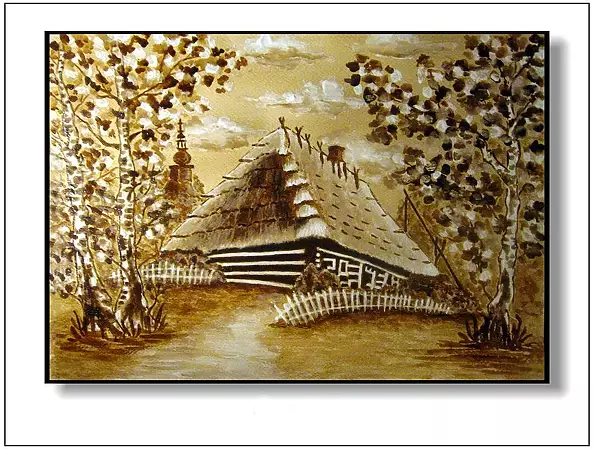 Jolanta Dusza - Wiejska chata z brzozami