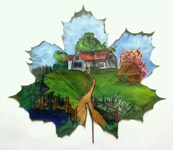 Katarzyna Gąsiorowska - Wiejski dom - na liściu klonowym