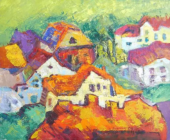Anna Skowronek - Rural landscape, oil painting on canvas, painting hand-painted