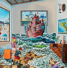 Krzysztof Żyngiel "Animus", Der große griechische Feiertag, Ölbild - Leinwand, 70 x 80