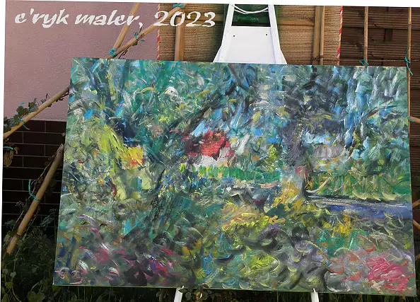 Eryk Maler - Weiden und Häuser, 120x80, 2023