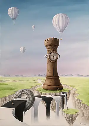 . ASENSIR, Tower of Melancholy | "Time" series, Acrylic painting - canvas, 50 x 70
