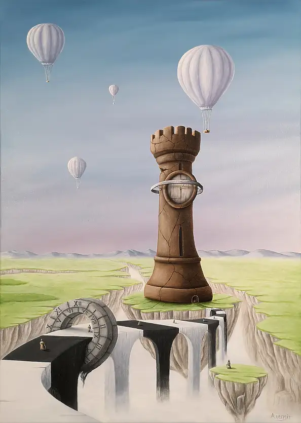 . ASENSIR, Tower of Melancholy | "Time" series, Acrylic painting - canvas, 50 x 70
