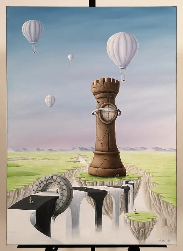 . ASENSIR, Tower of Melancholy | "Time" series, Acrylic painting - canvas, 50 x 70