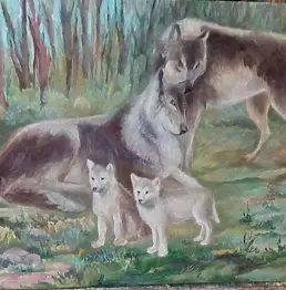 Agata Mazuś, "Семья волков", Акрилова картина - холст, 60 x 50